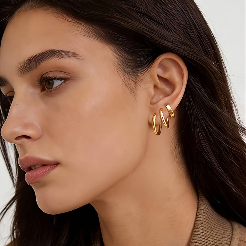 Trio de Brincos em Argolas Banhado em Ouro 18k