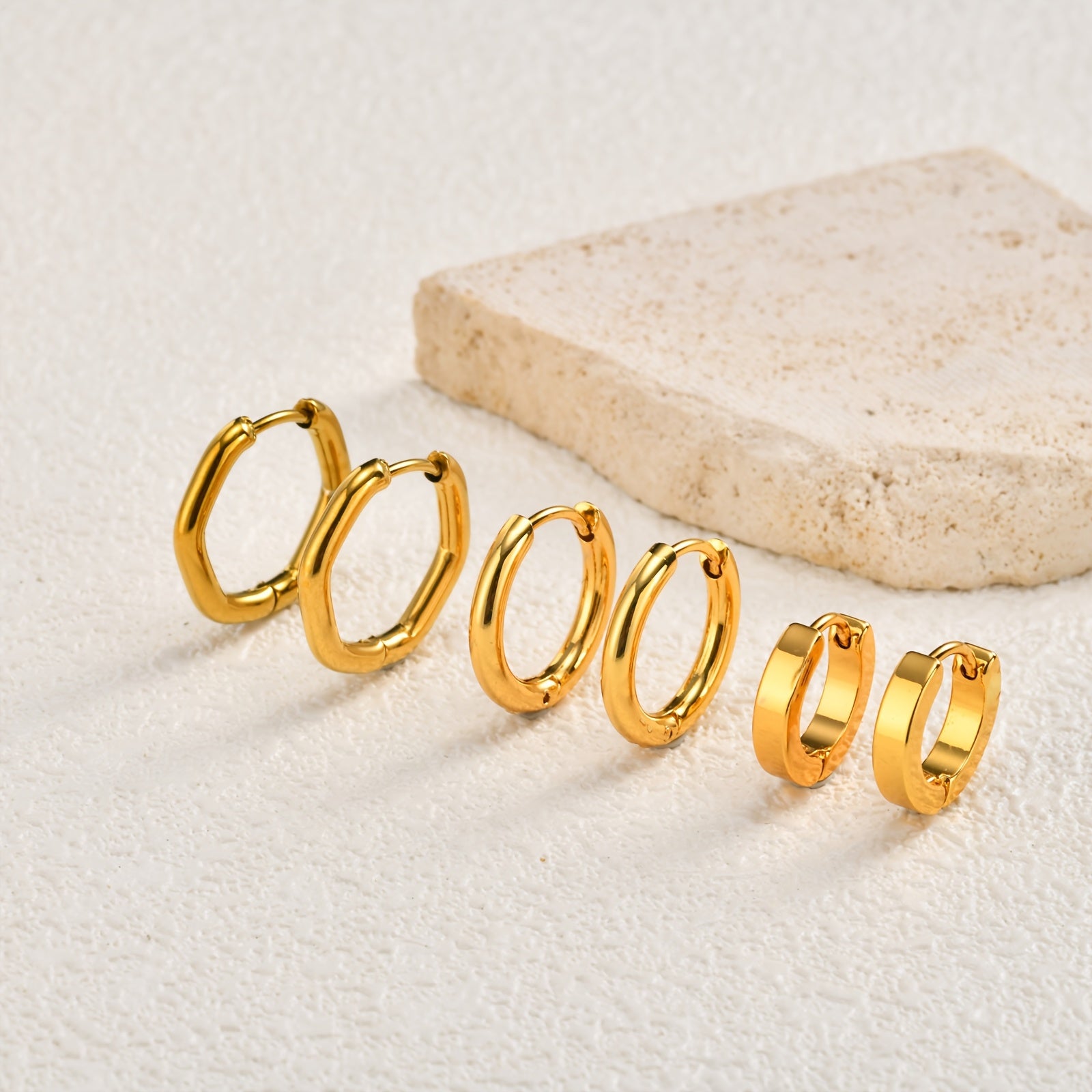 Trio de Brincos em Argolas Banhado em Ouro 18k