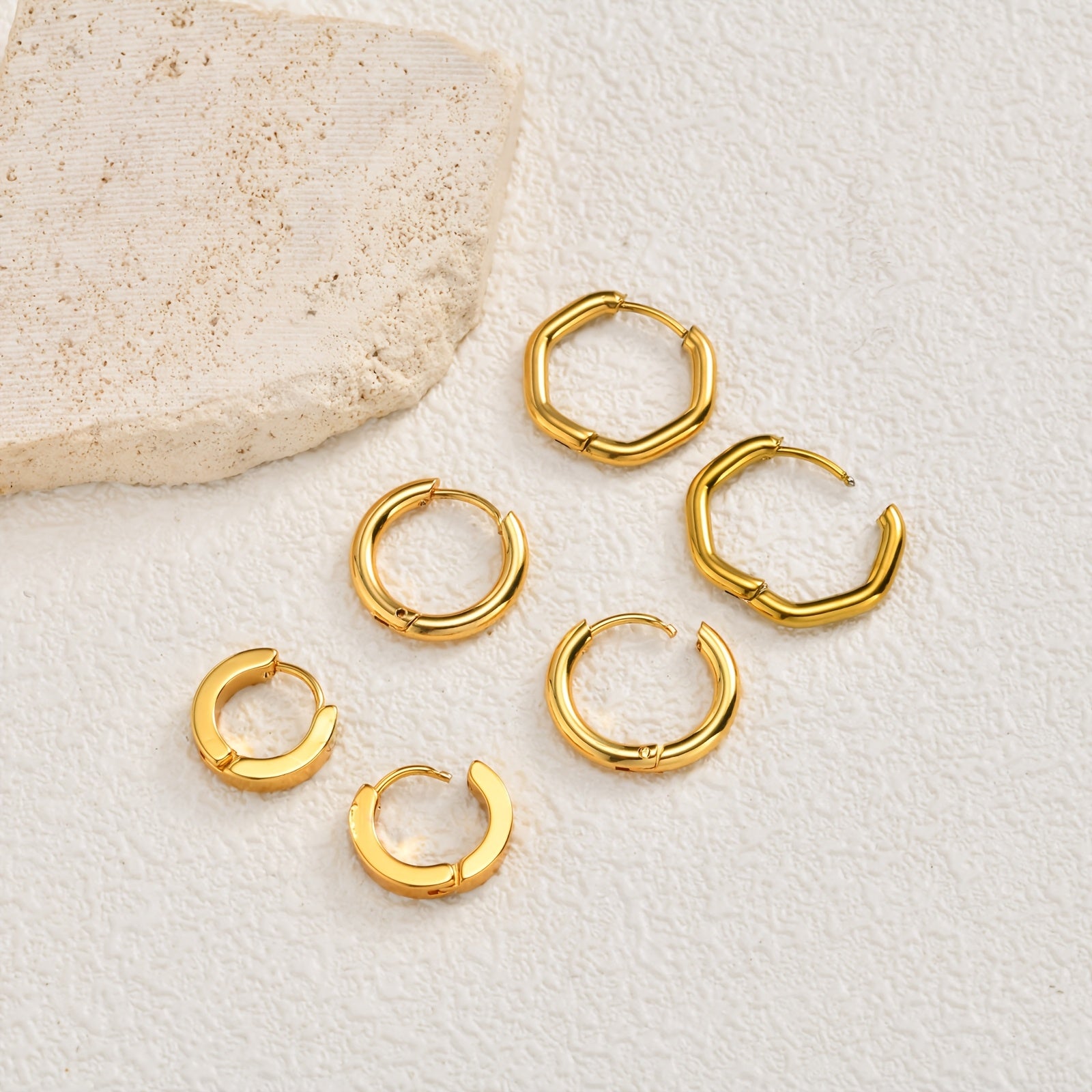 Trio de Brincos em Argolas Banhado em Ouro 18k