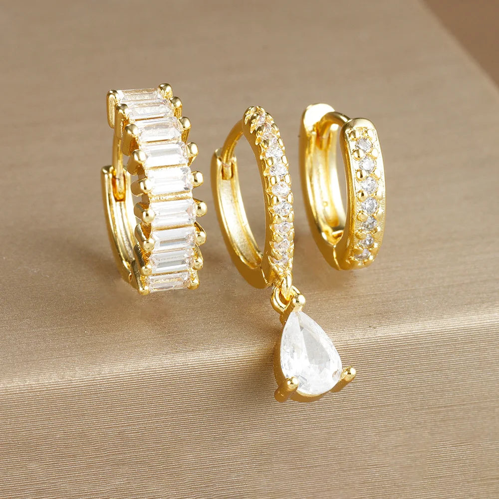 Conjunto Brincos Zircônia Argolas Liora