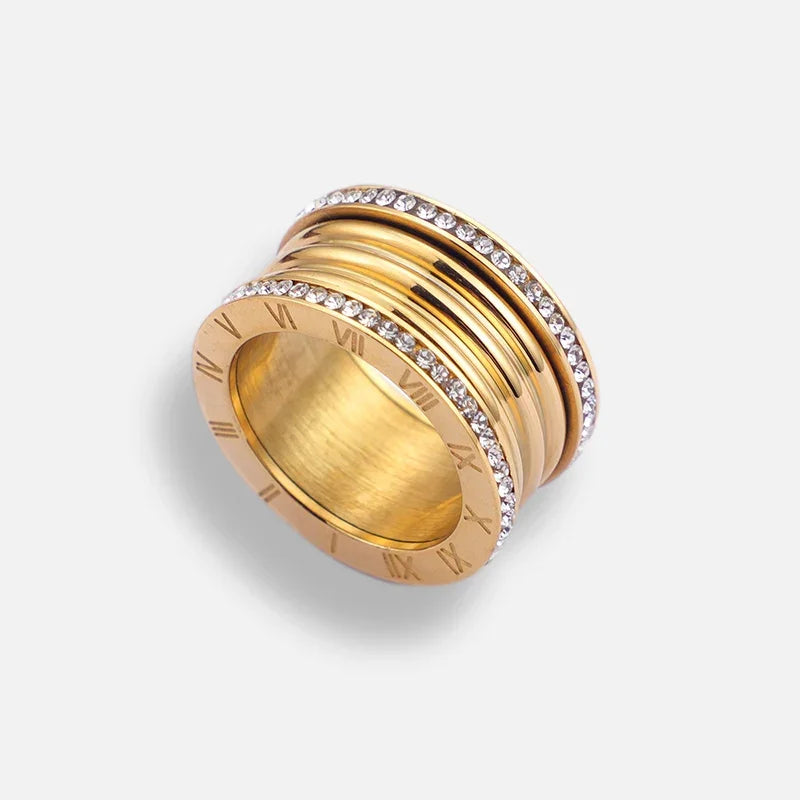 Anel Aliança Luxo Romano Zircônia Ilana Banhado em Ouro 18k