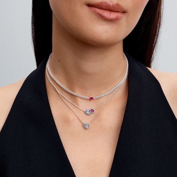 Colar Riviera Coração Vermelho Inspiração Pandora