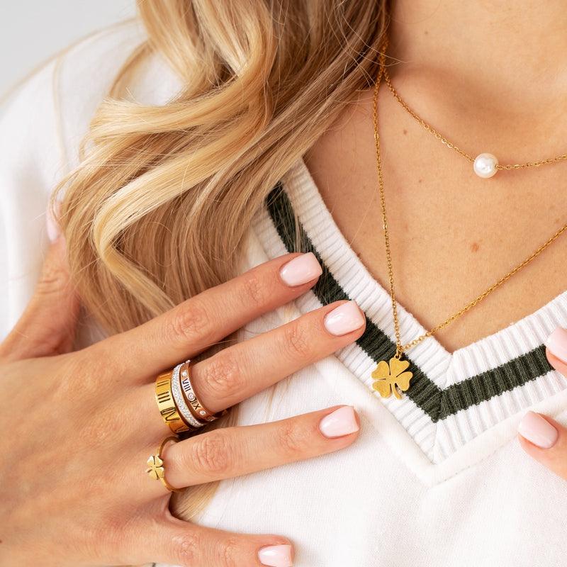 Anel Triplo Algarismo e Pedra Zircônia Jade - Auriella Joias