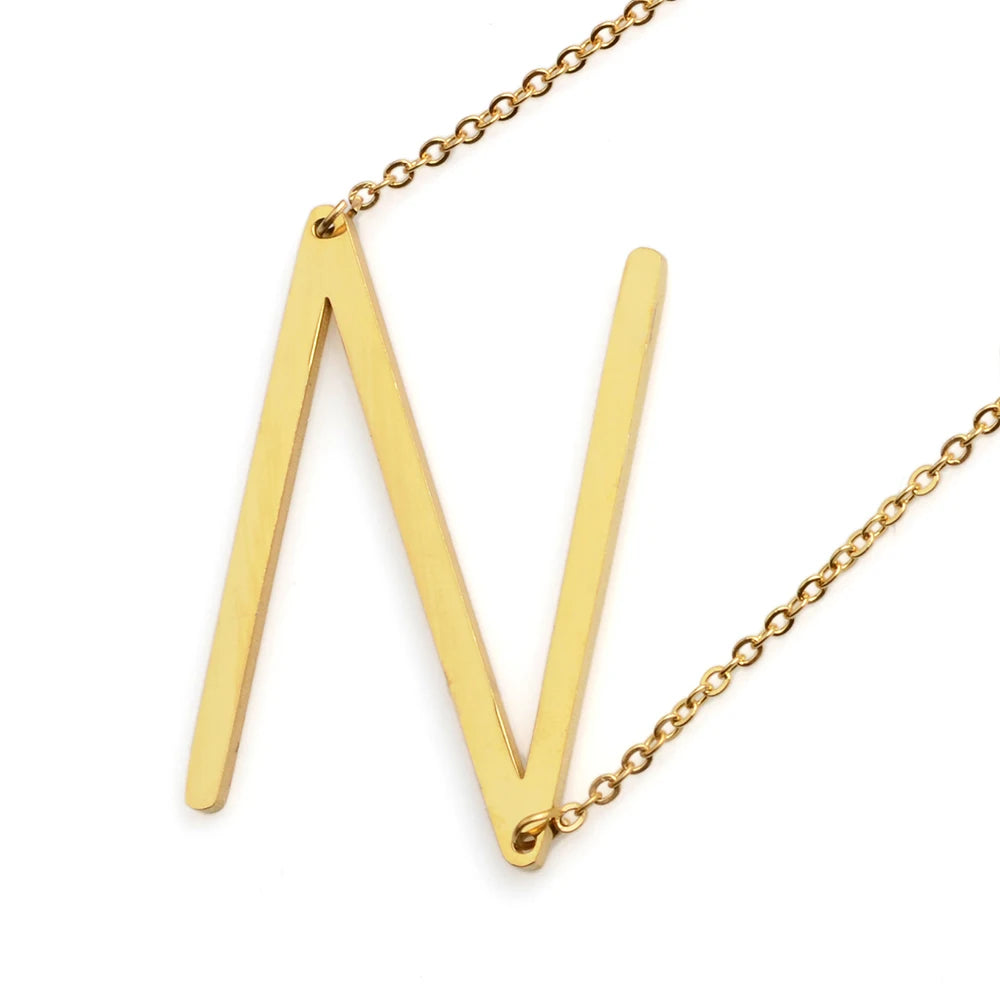 Anniyo A-Z Letter Chains Alphabet Initial Gold Plated Stainless Steel African Pendant Necklaces Women Girls Jewelry #015121 - Auriella Joias