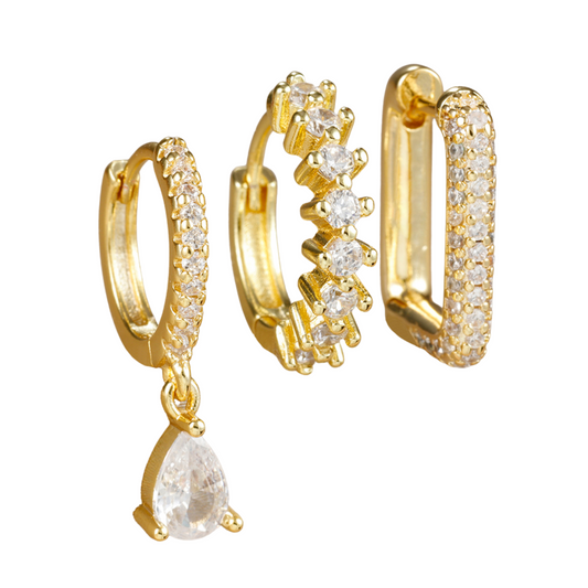 Conjunto Brinco Zircônia Banhado em Ouro 18k