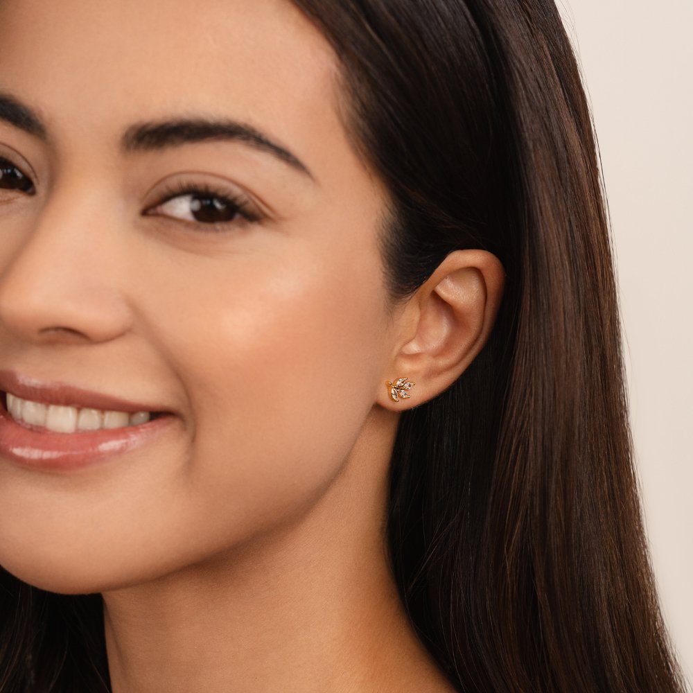 Brinco de Folha Cristal Sofia - Auriella Joias