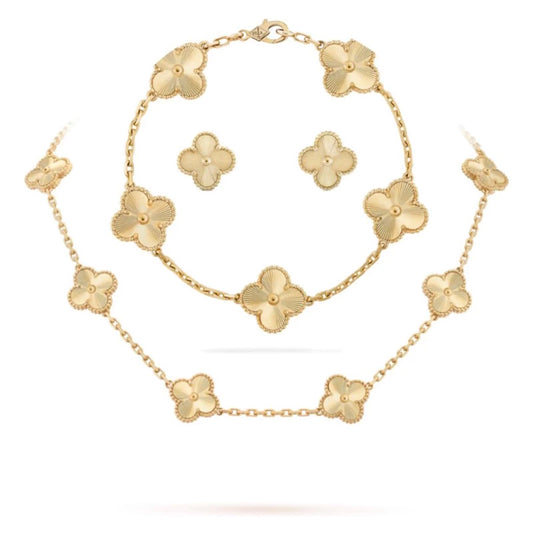 Conjunto Pulseira/Colar/Brinco Inspiração Van Cleef Banhado em Ouro 18k