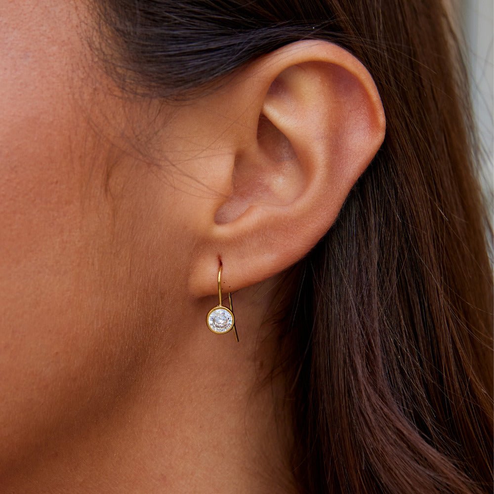 Brincos Gancho Zircônia Banhado em Ouro 18k