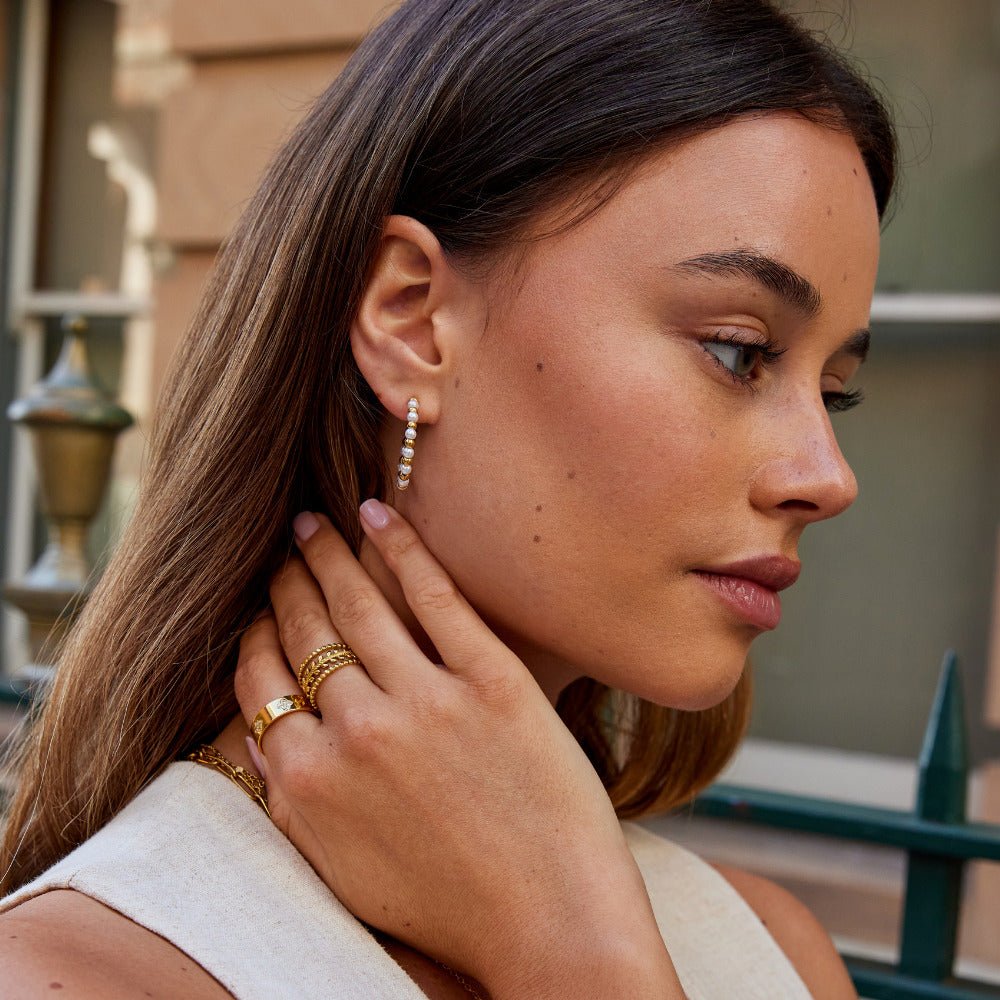 Brincos de Argola Pérola Banhado em Ouro 18k