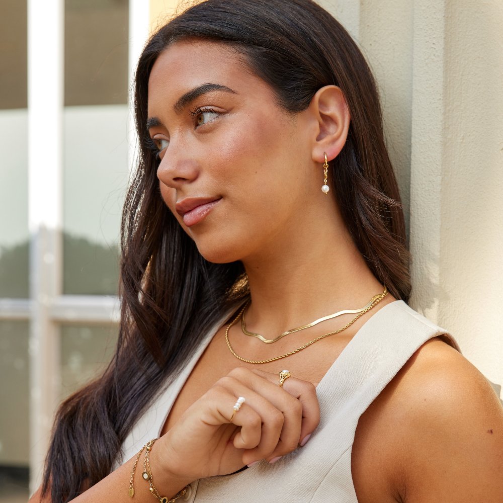 Brincos Pendente Pérola Banhado em Ouro 18k