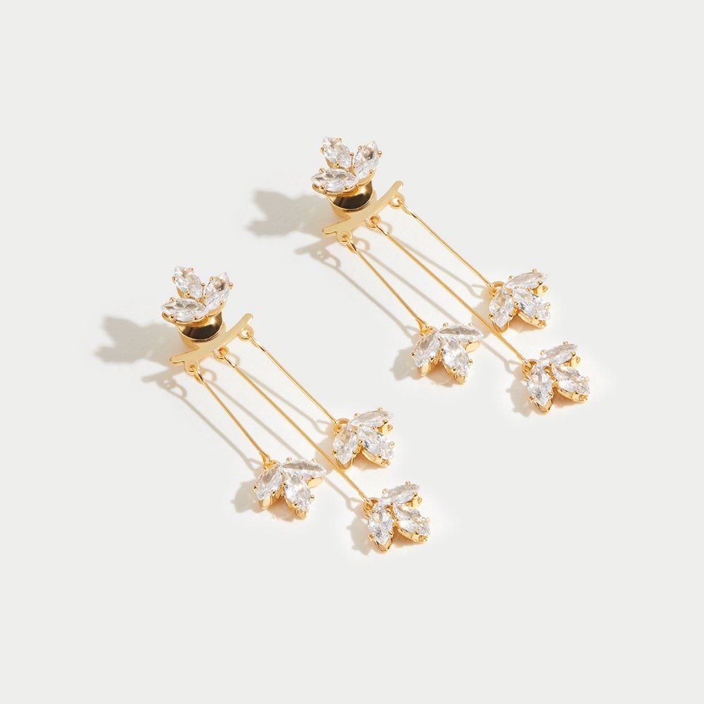 Brincos Pendente Zircônia Lotus Banhado em Ouro 18k