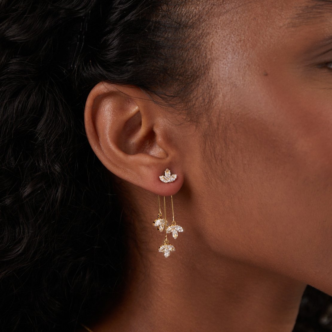 Brincos Pendente Zircônia Lotus Banhado em Ouro 18k