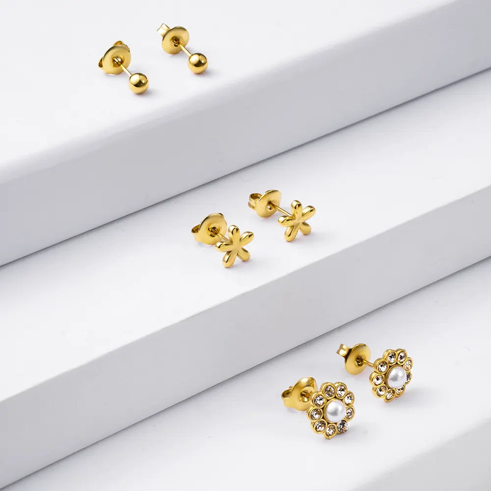 Trio de Brincos Flor Banhado em Ouro 18k