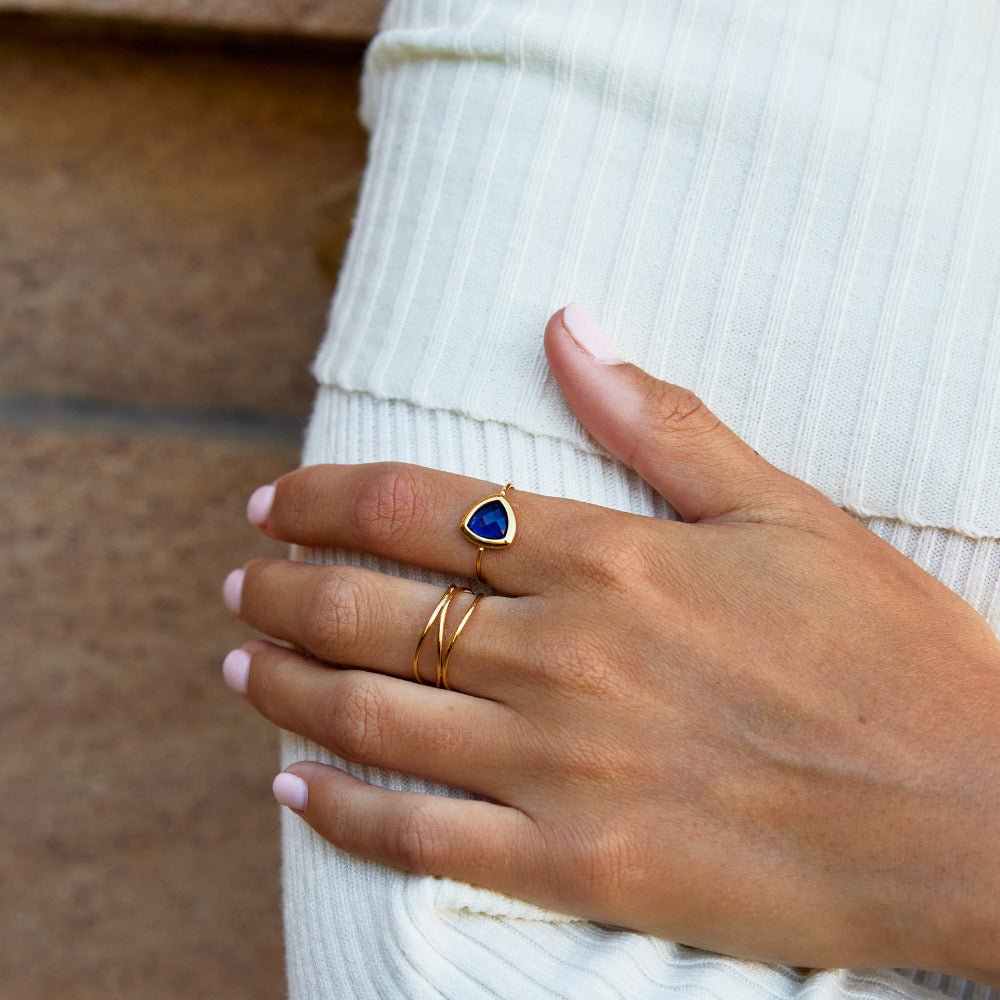 Anel Pedra Ajustável Banhado em Ouro 18k