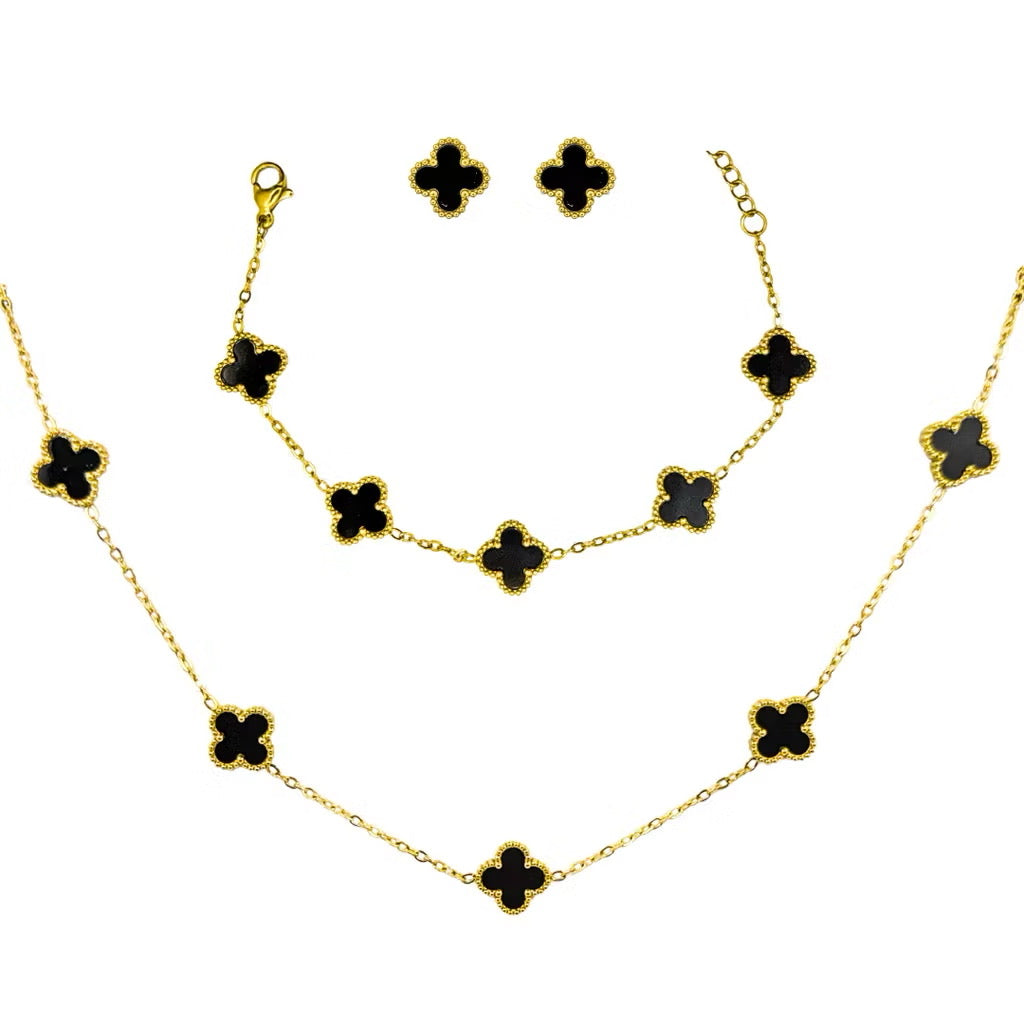 Conjunto Pulseira/Colar/Brinco Inspiração Van Cleef Banhado em Ouro 18k