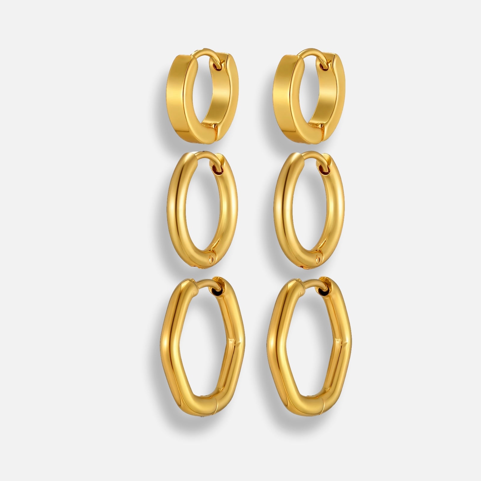 Trio de Brincos em Argolas Banhado em Ouro 18k