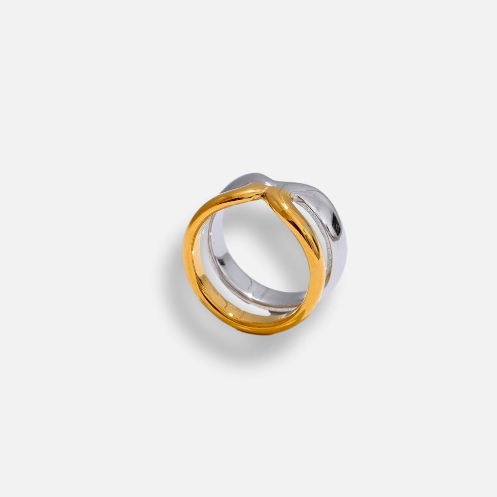 Anel Double Duo Banhado em Ouro 18k e Prata