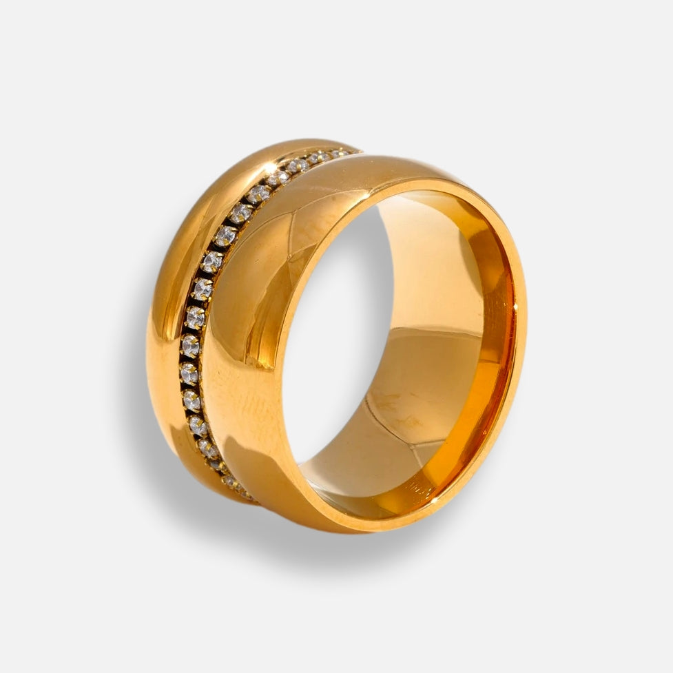 Anel Grosso Zircônia Banhado em Ouro 18k