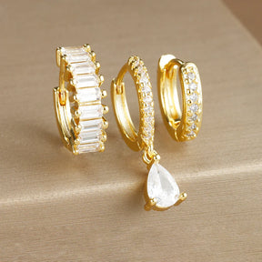 Conjunto Brincos Zircônia Argolas Liora