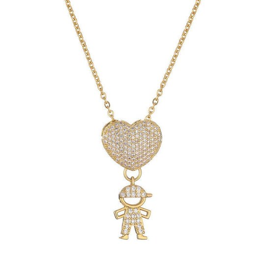 Colar Mãe de Menino Coração Zircônia Banhado em Ouro 18k