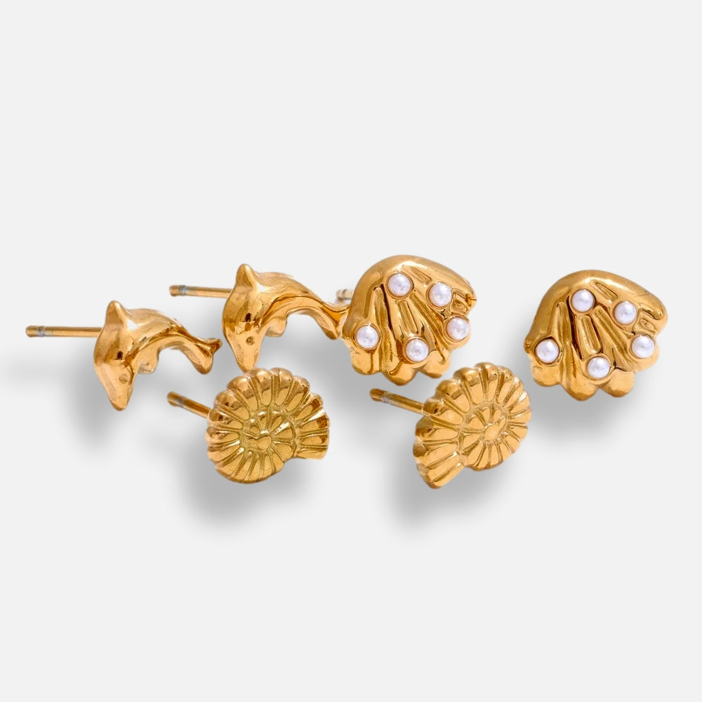 Trio de Brincos Ocean Banhado em Ouro 18k