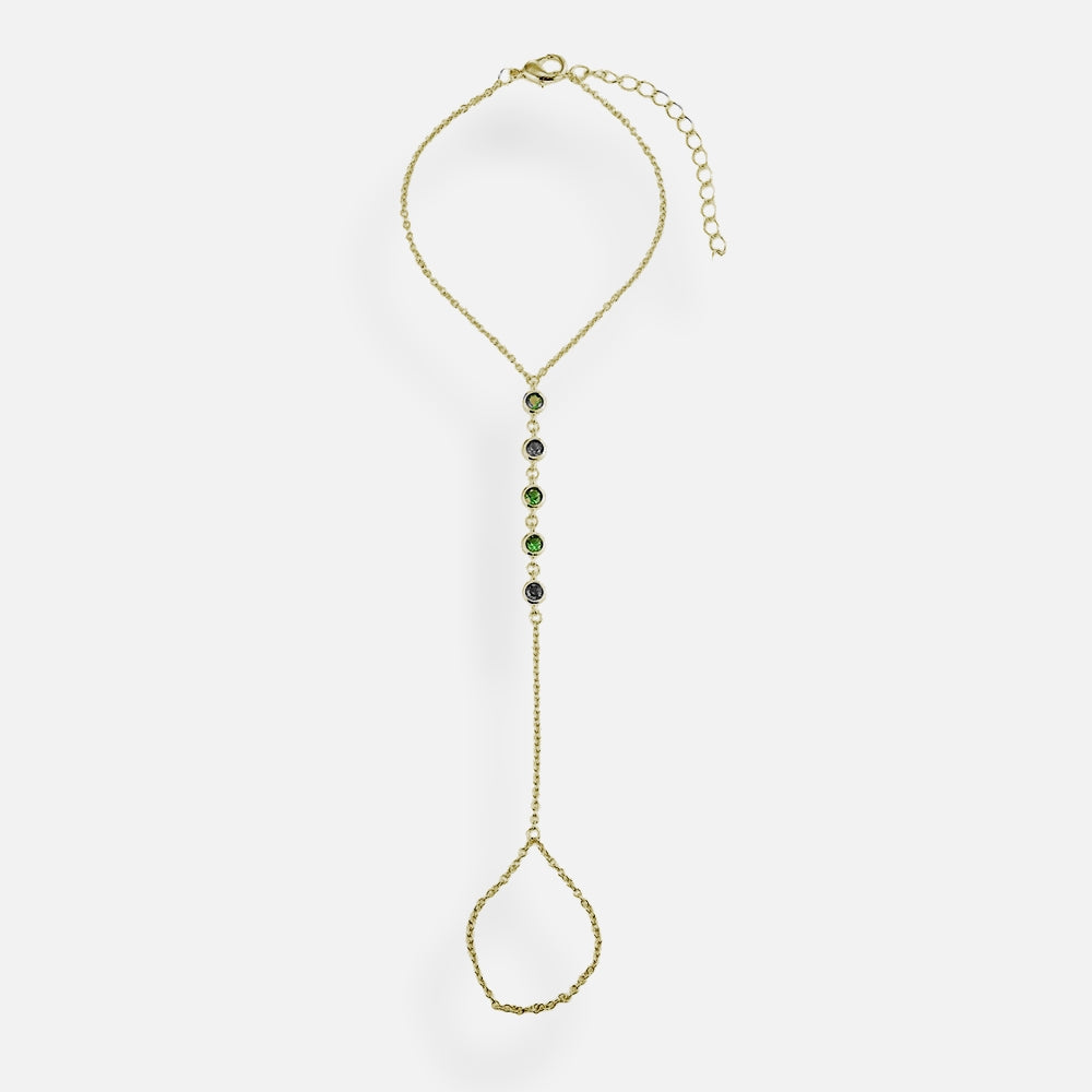 Pulseira de Mão Pedra Verde Banhado em Ouro 18k
