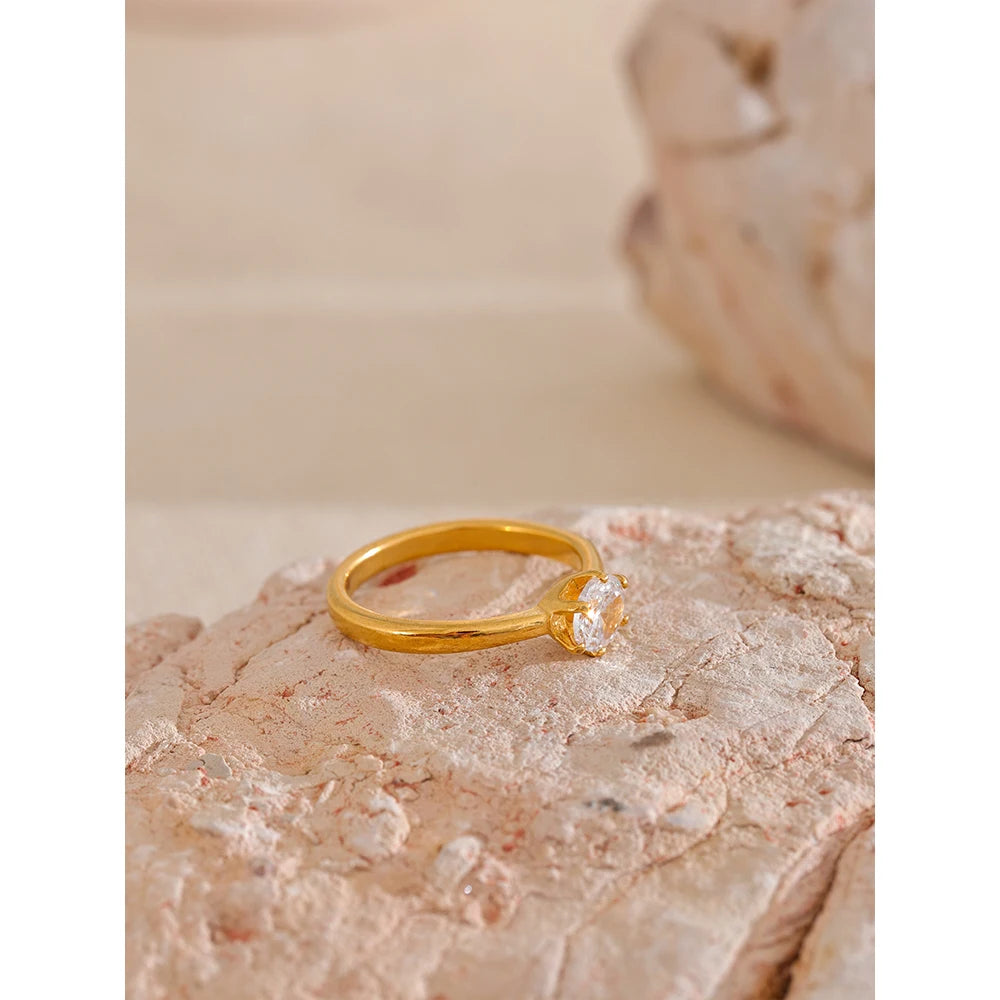 Yhpup AAA Cubic Zirconia Classic Ring High Quality 18k Gold Color Stainless Steel Fashion Charm Jewelry - yqi9yt-qe.myshopify.com -  yqi9yt-qe.myshopify.com