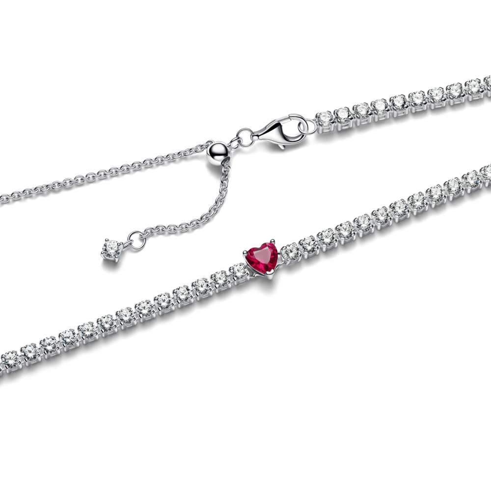 Colar Riviera Coração Vermelho Inspiração Pandora