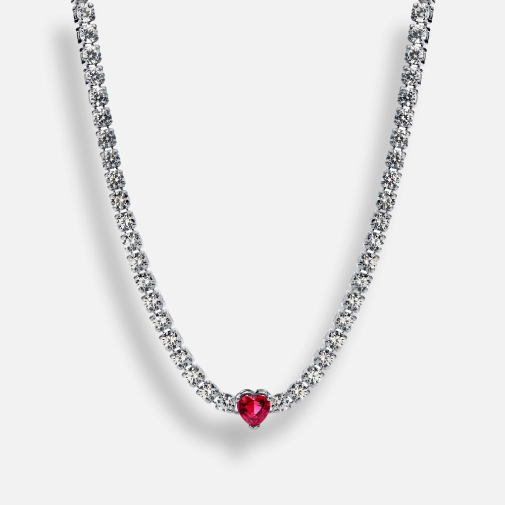 Colar Riviera Coração Vermelho Inspiração Pandora
