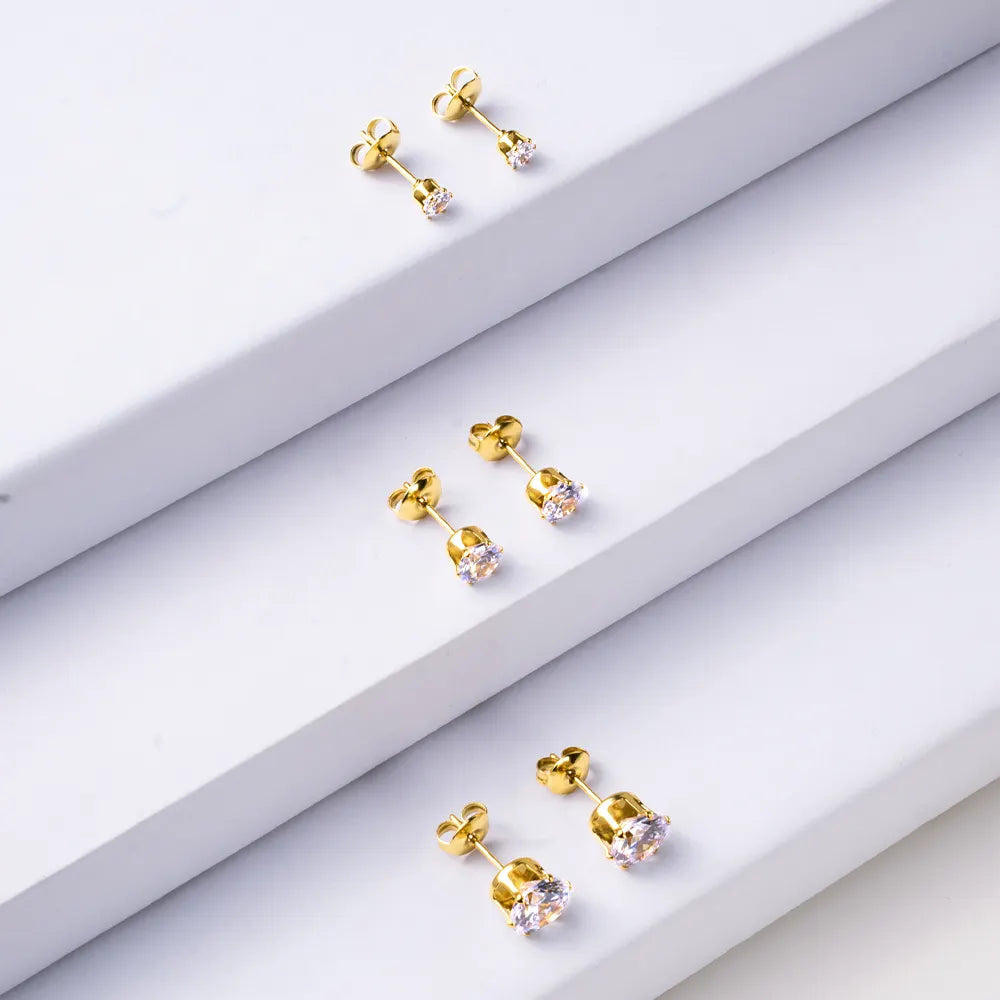 Trio de Brincos Ponto de Luz Banhado em Ouro 18k